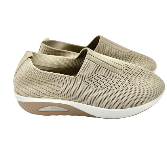 Slip On Sneakers Womens Size 8 US 40 EU Beige Knit With Cushioned Sole - Picture 1 of 7